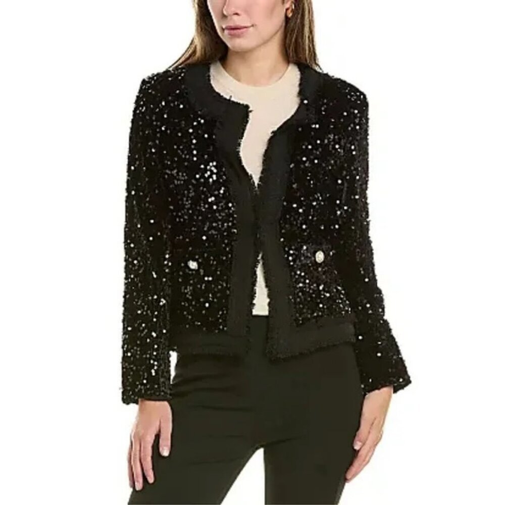 Nwt New $138 Nanette Lepore Black Velvet Sequin Blazer Size S